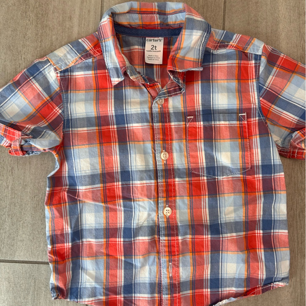 Carter's Red and Blue Plaid Button Down Shirt 2t